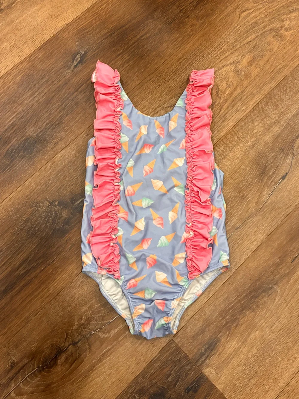 Southern Smocked Co Blue Pink Ice Cream One Piece Swimsuit Vacation Beach 5 Girl